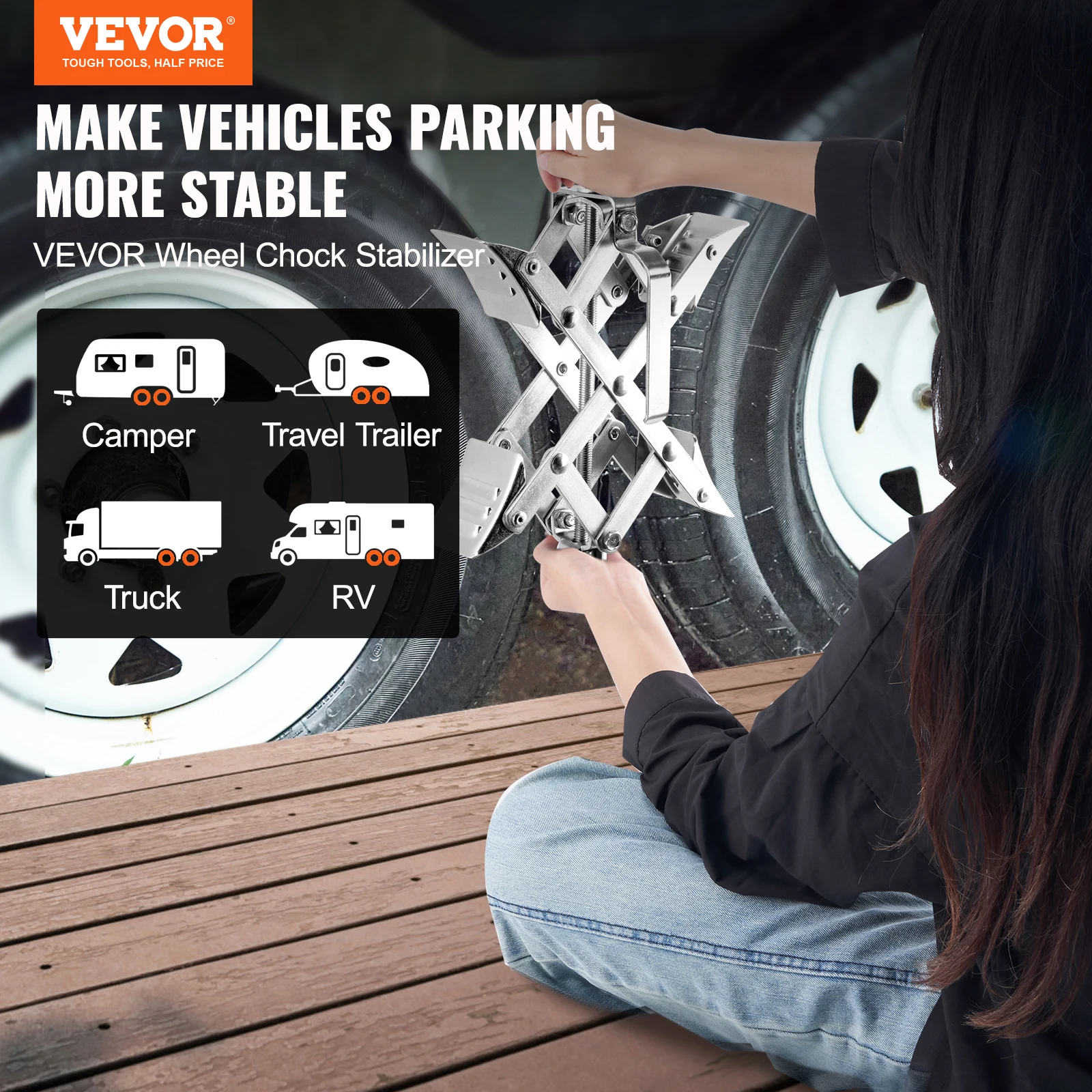 VEVOR Camper Wheel Chock Stabilizer, X-shaped RV Stabilizer Wheel Chock Fit for 1.5" to 10" Tire Space 2 Sets of Chocks