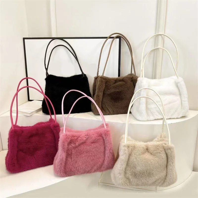 Women's Versatile Plush Crossbody Bag Fashion Korean Edition Casual Shoulder Tote Bag Single Plush Bag