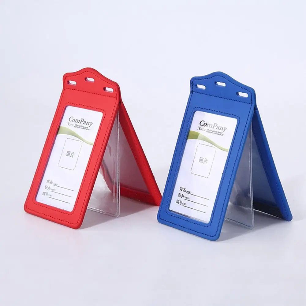 PU Leather ID Card Holder with Card Slots Tri-fold Badge Holder Transparent Card Holder