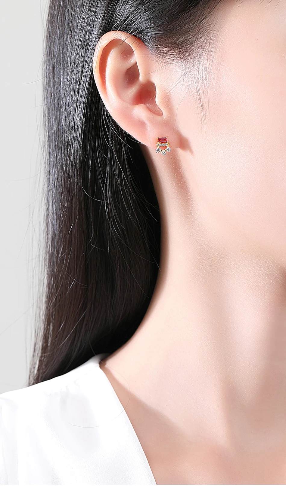 Orecchini a bottone in argento sterling con zirconi cubici quadrati rossi verdi per donne Gioielli semplici e facili per la settimana della signora da ufficio_voghion.com