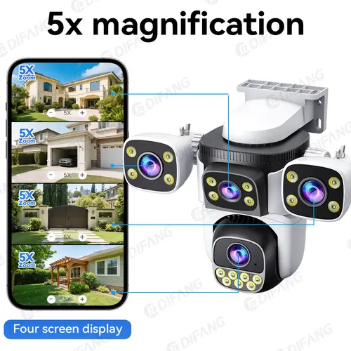 10K 20MP Four Screen Outdoor WiFi Cam PTZ 5X Zoom Night Vision Four Lens 10K Wireless CCTV Surveillance Cam Security Protection - Image 2