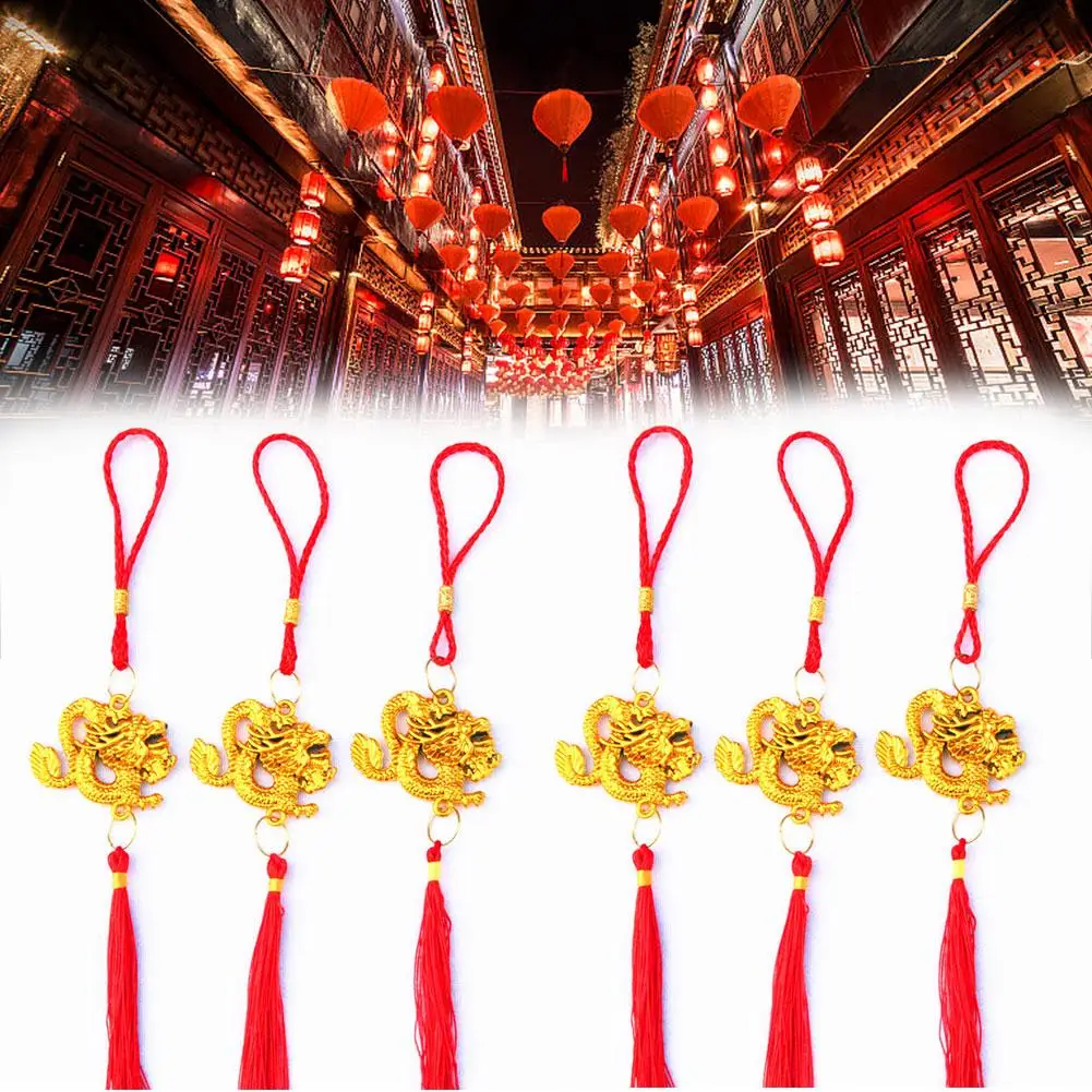 

1Pc 2024 Year Of The Dragon Gold Plastic Dragon Pendant Lucky Mascot Hanging Ornaments New Year Gift