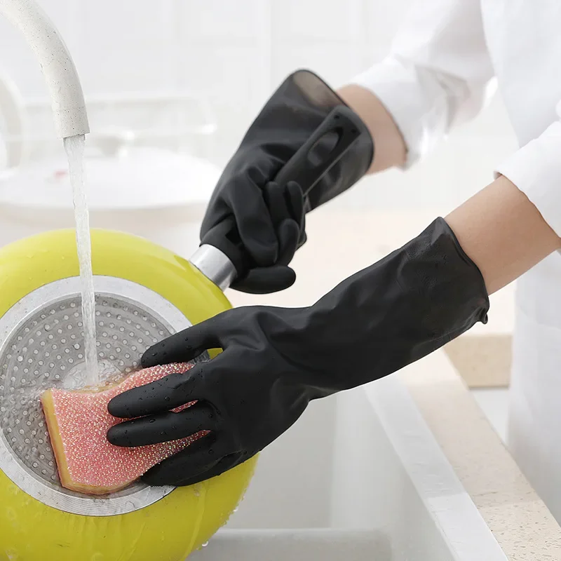 1 Pair Black Gloves Home Washing Cleaning Gloves Garden Kitchen Dish Fingers Rubber Dishwashing Household Cleaning Gloves