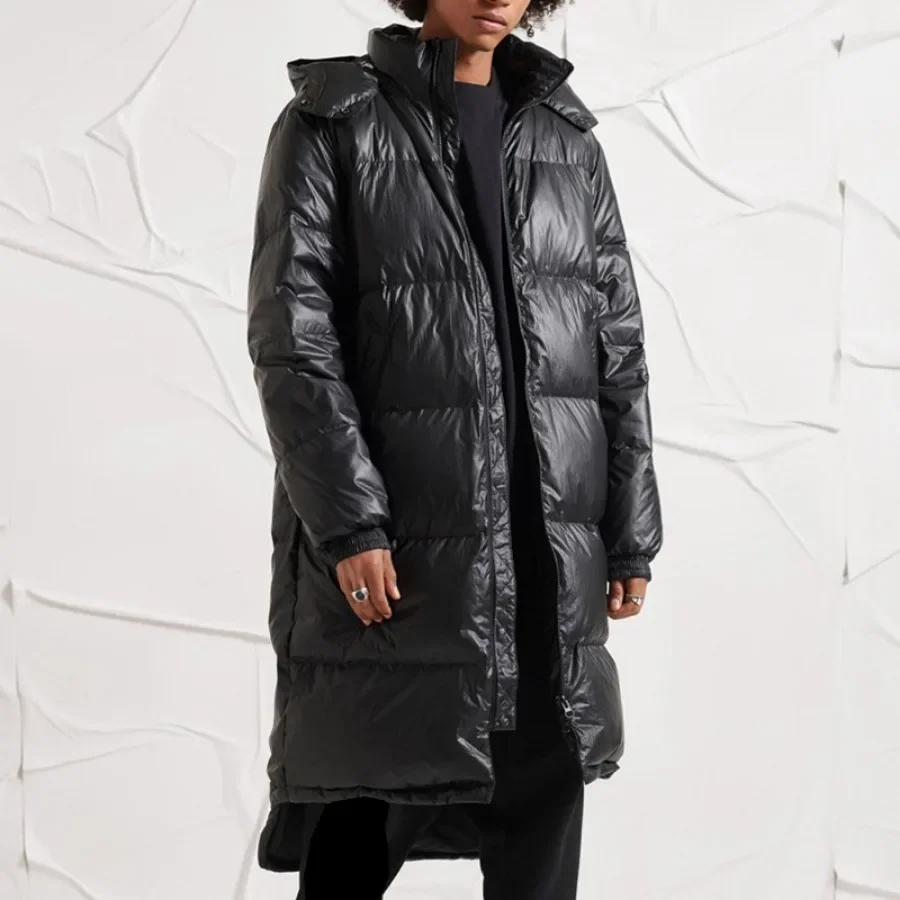 2023 Men's Warm Down Jackets Autumn Winter Large Size Black Long Cotton Padded Jacket with Hat Windproof  Men's Winter Clothing