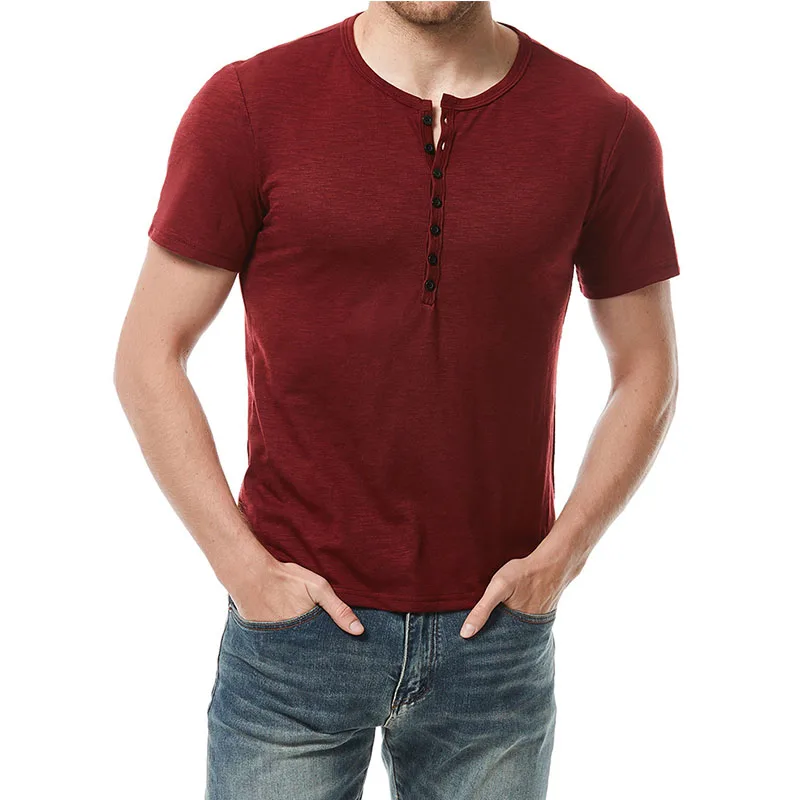 T-Shirt Henley A Maniche Corte Con Abbottonatura Frontale Casual Moda Uomo T-Shirt Henley In Cotone Morbido Di Bambù Da Uomo Magliette Da Lavoro Giorn