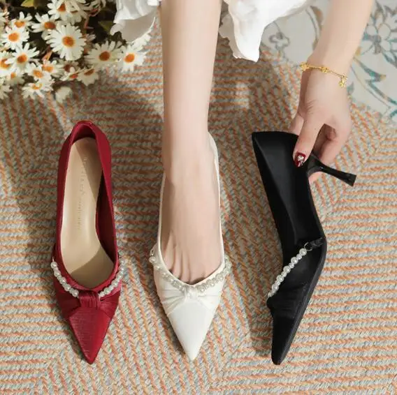 MM Dress Shoes High Heels Leather Suede Wedding Shoe Women Luxury Glitter Rivets Triple Patent Fashion Party 3