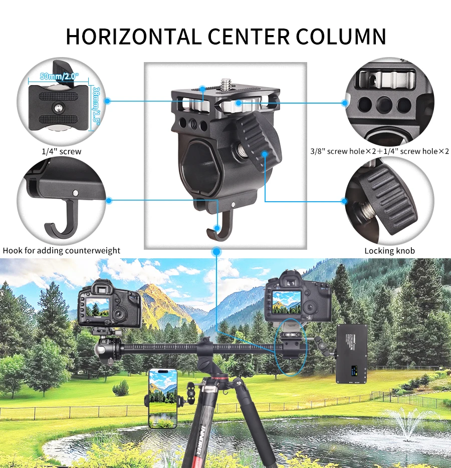YT284C Professional Carbon Camera Tripod with rotatable multi-angle center colum