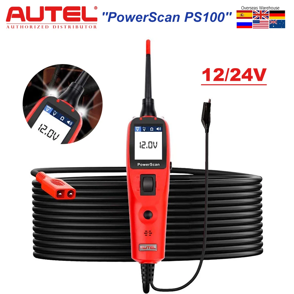 Autel PowerScan PS100 Car Electrical Circuit AVOmeter Tester 12V/24V Power Probe Kit Automotive System Battery Diagnostic Tool