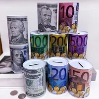 Money Box Home Decoration Money Boxes Creative Tinplate Cylinder Piggy Bank Euro Dollar Picture Box Household Saving 2