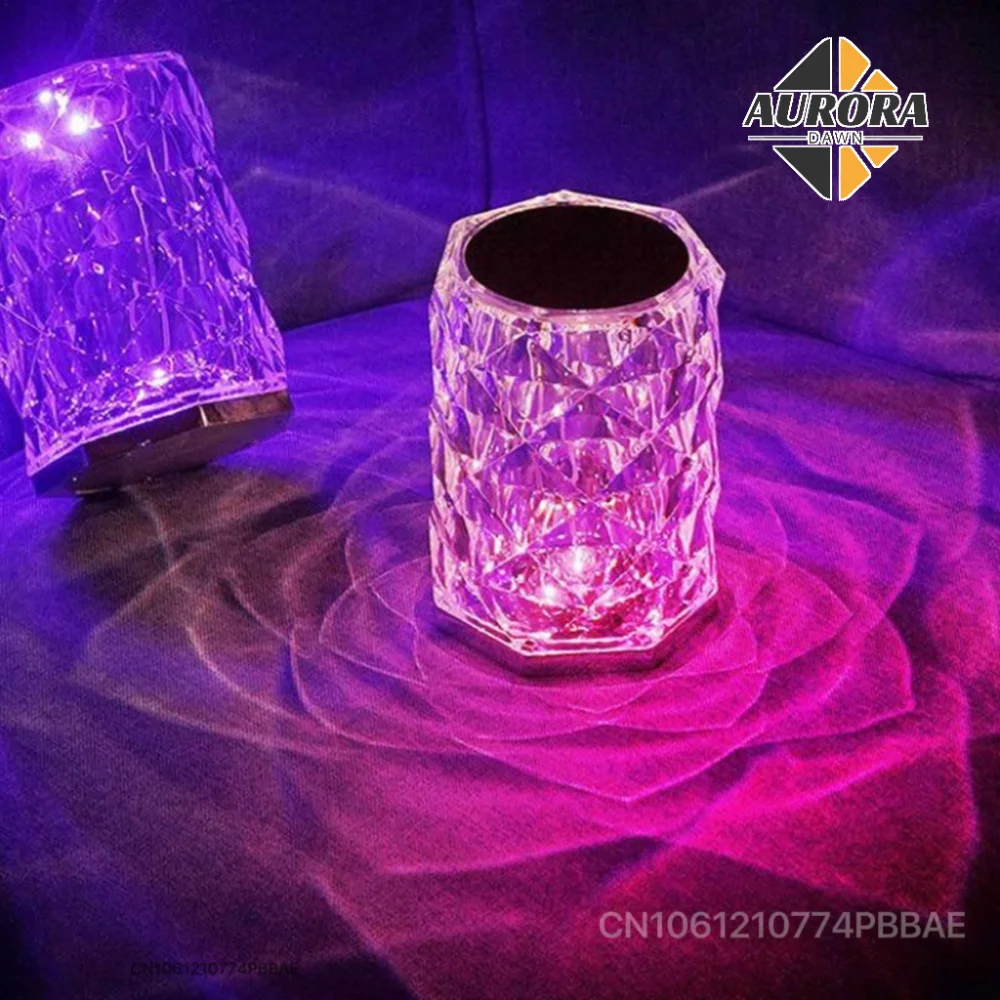 

LED Crystal Rose Table Lamp 16 Color Adjustable Romantic Diamond Atmosphere Projector Touch USB Night Light Modern Home Decor