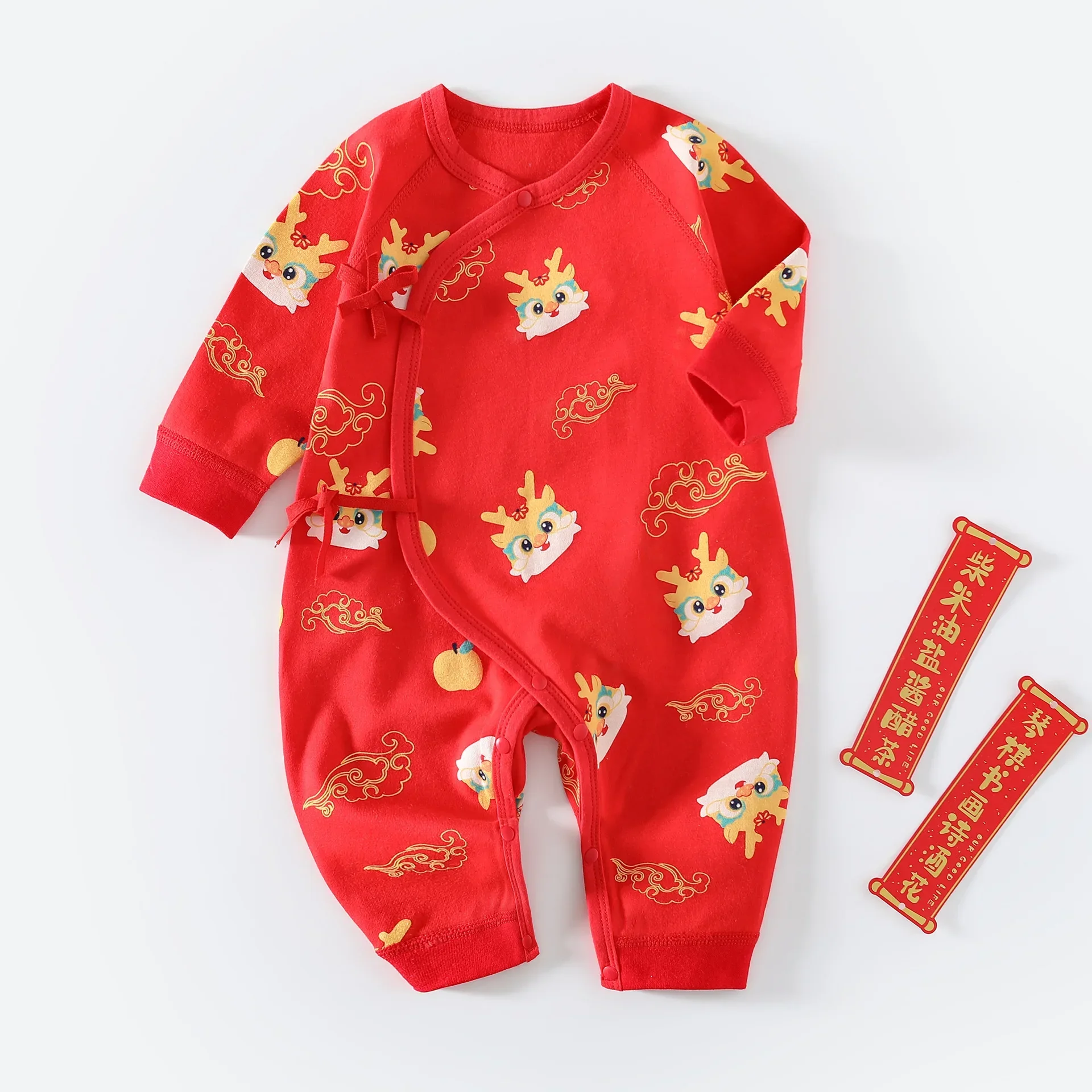 Baby Clothes Red Cotton Chinese New Year Full Month Birthday Autumn Newborn Romper Pajamas Crawling Dragon Tang Suit Jumpsuit women playsuit bodysuit 2023 autumn knitting tube bodycon high street see through zip up romper one piece sportwear jumpsuit