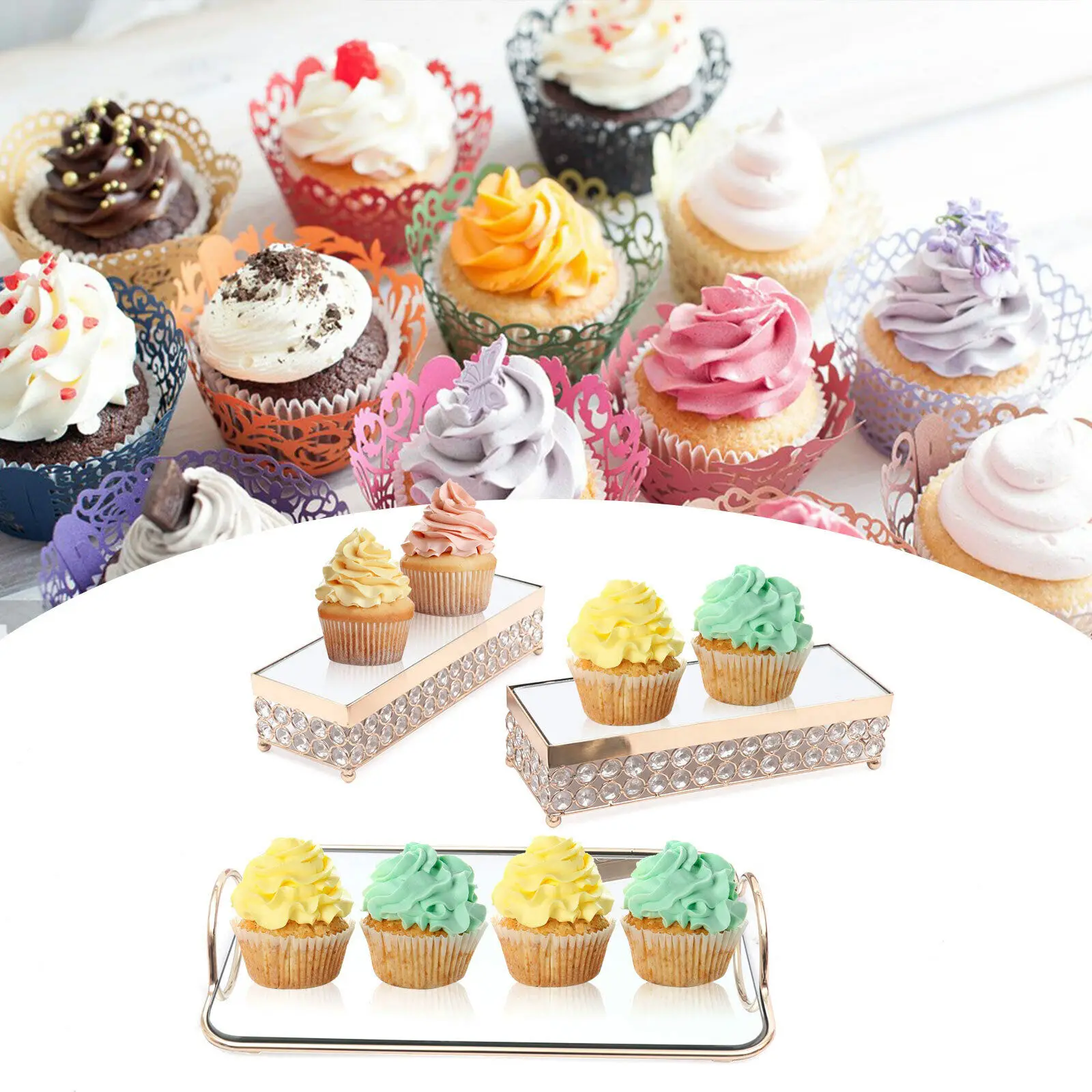 10PCS Cake Stand Gold Cake Pedestal Mirror For Birthday Party Wedding Decoration