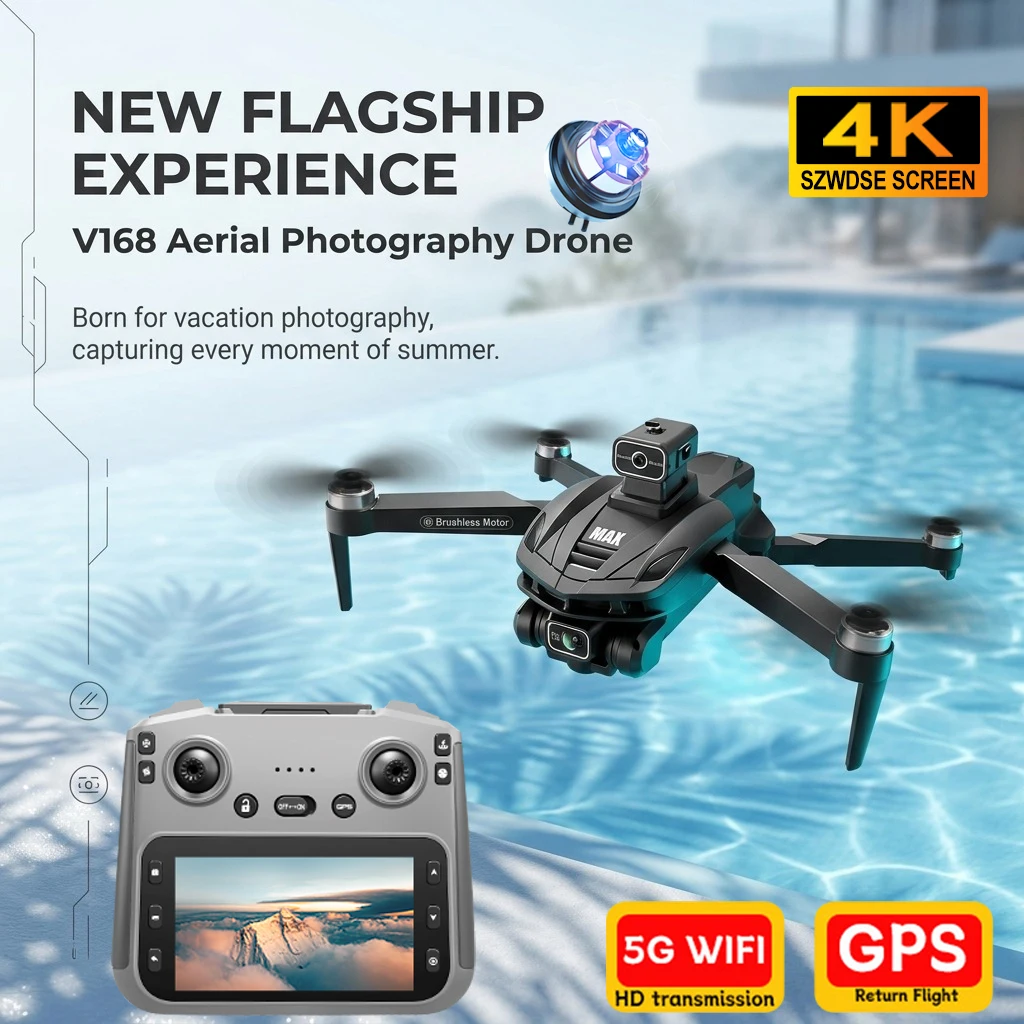 Nuovo Drone V168 Pro MAX 2026 con Doppia Fotocamera HD 8K, GPS, WIFI 5G, FPV 360° ° Drone Quadricottero RC con Evitamento Ostacoli e Motore Brushless
