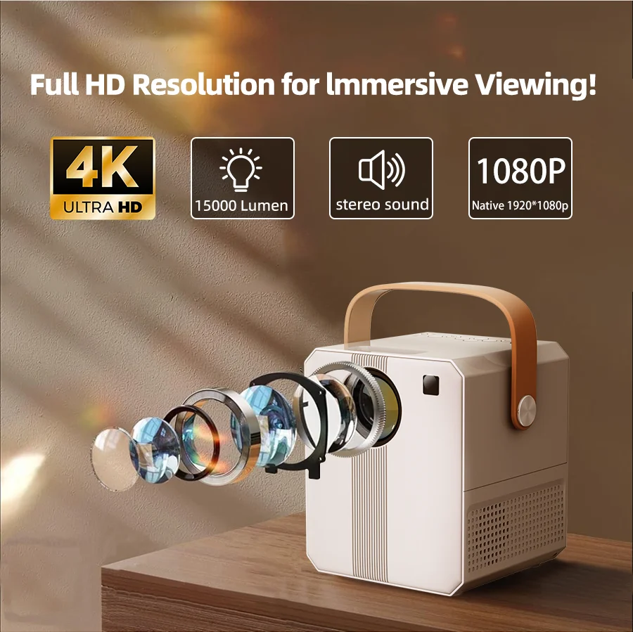 CY305 4K Home Projector Supports WiFi Connects to Mobile Phones and Computers,Built-in Android System suitable for home/outdoor