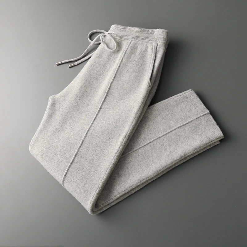 Autumn Winter 100% merino Wool Men's Wool Pants Thickened Knitted Long Pants Slim Fitting Solid Color Warm Flat Corner Pants 6