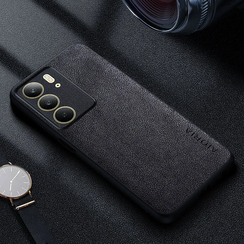Premium Luxury Leather Phone Case - Retro Business Style Solid Color Cover