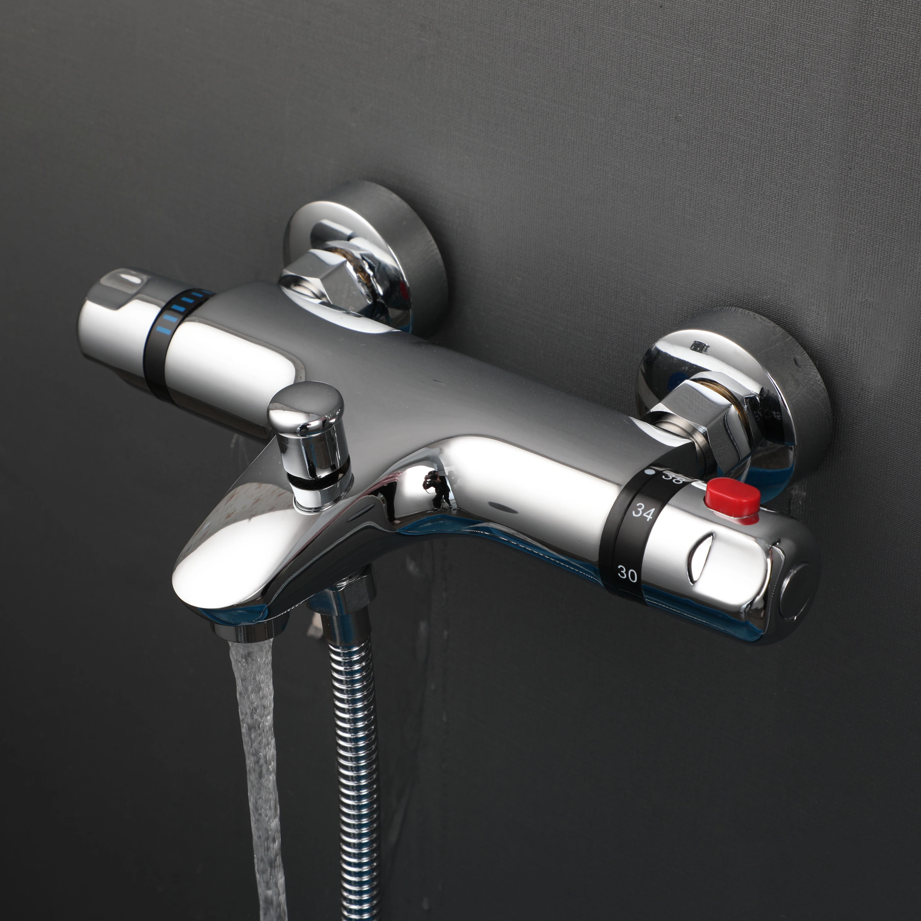 Bathroom Shower Faucet Set KEMAIDI Thermostatic Bathroom Shower Faucet Wall Mounted Bathtub Hot Cold Water Mixer Constant Temperature Mixing for Bath