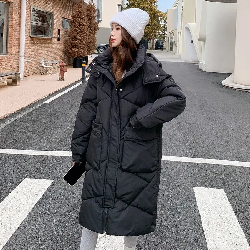 

Oversized Winter Coat Women Parka Hooded Long Cotton Jacket Warm Quilted Long Sleeve Korean Fashion Bread Puff Jacket