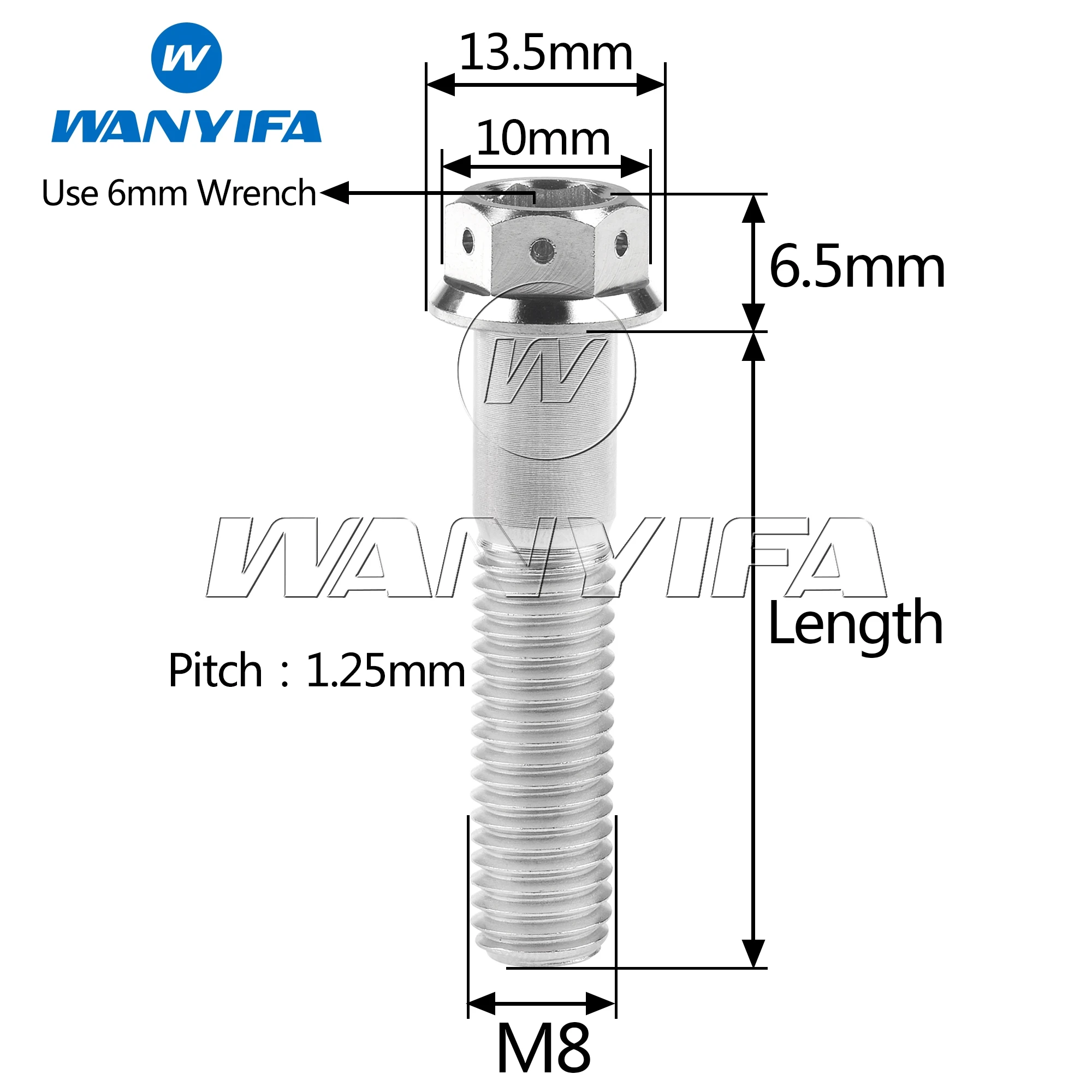 Wanyifa Titanium Ti Bolt M6/M8x10 15 20 25 30 35 40 45 50 55 60mm Flange Hex Head Screw For Motorcycle Refitted