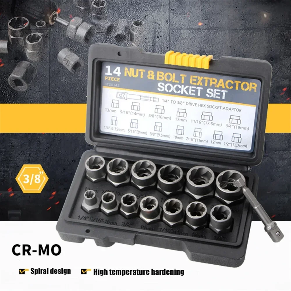 

Socket Set, Bolt Extractor Tool Set, mpact Bolt Nut Remover Set for Removing Damaged Bolts Nuts Screws 14pc Extraction