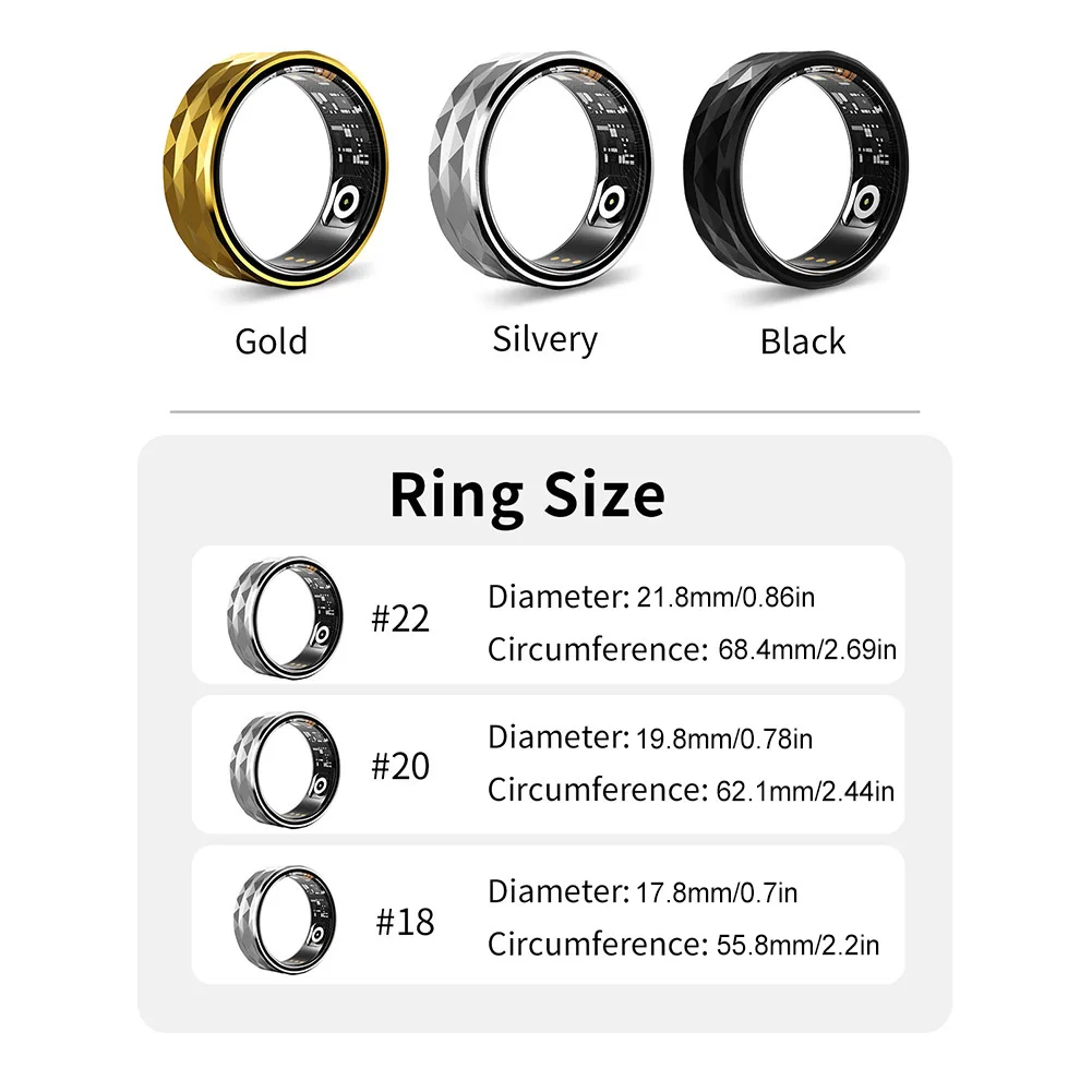 R12M Smart Ring IP68 Waterproof Health Monitor Blood Oxygen Heart Rate Sleep Monitor Step Distance Calorie Counter for Men Women