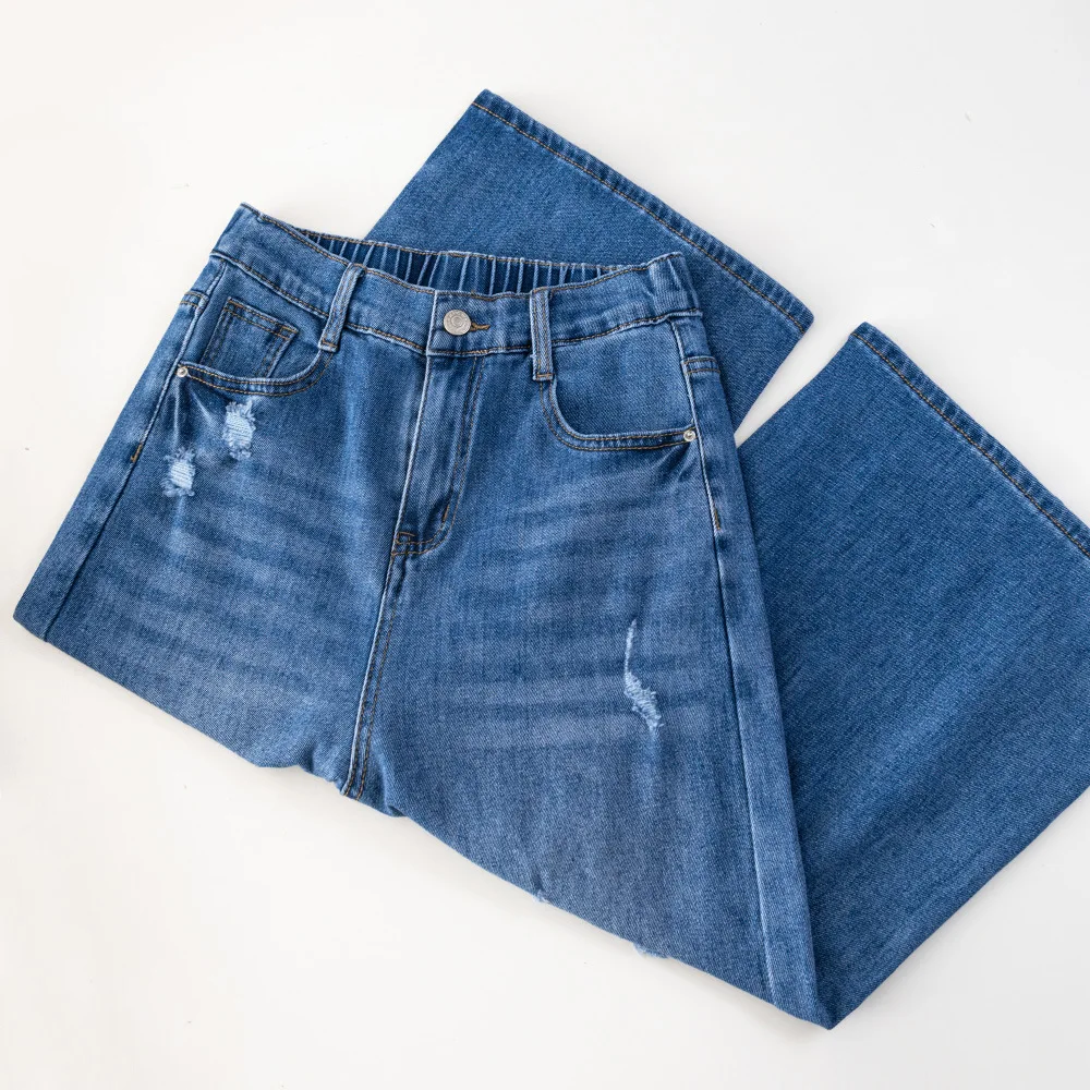 Jean déchiré taille haute extensible en denim pour femme, style slim, longueur mollet, pour femmes rondes, collection été 2026 - 2626
