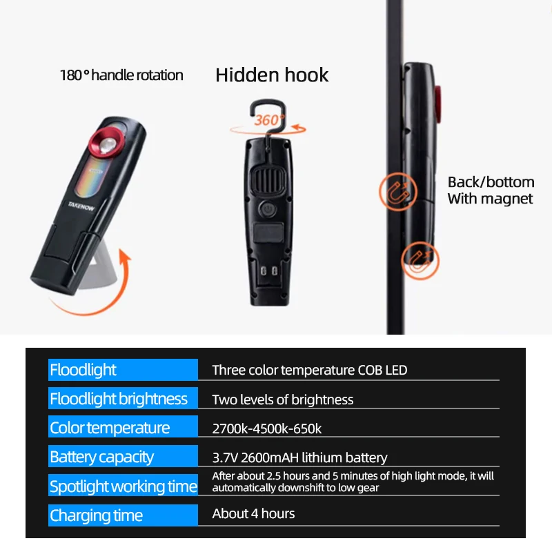 Takenow Work Light Led Auto Repair Light Magnetic Car Paint Spray Paint Color Difference Polishing Beauty