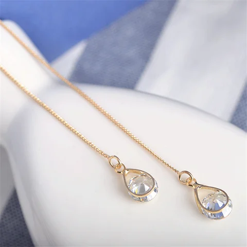 Trend Korean Long Wire Tassel Thread Chain Star Heart Beads Pendants Dangle Drop Earrings Straight Hanging Earings