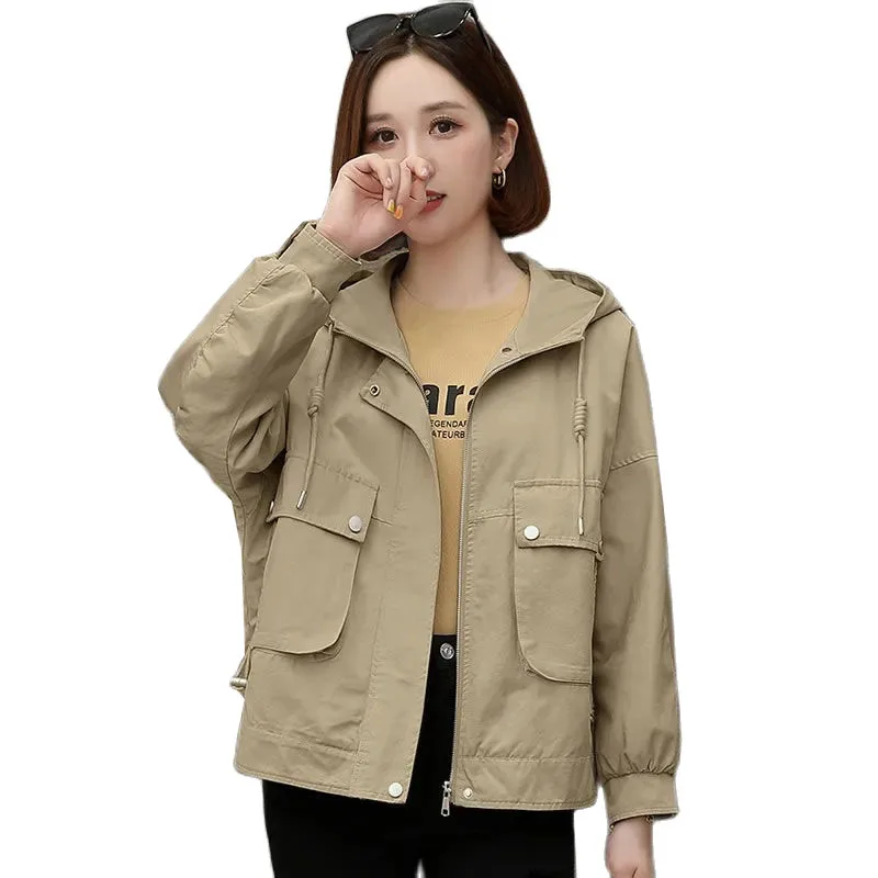 Autumn Korean Fashion Lace-up Small Casual Mid-length Windbreaker Women