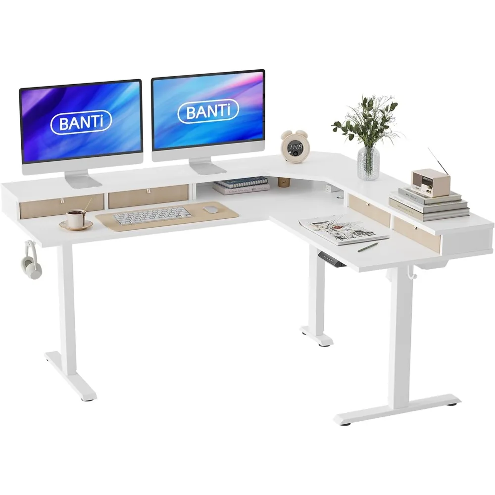 

63" L Shaped Standing Desk Height Adjustable, Electric Stand up Corner Desk, Sit Stand Home Office Desk Computer Workstation