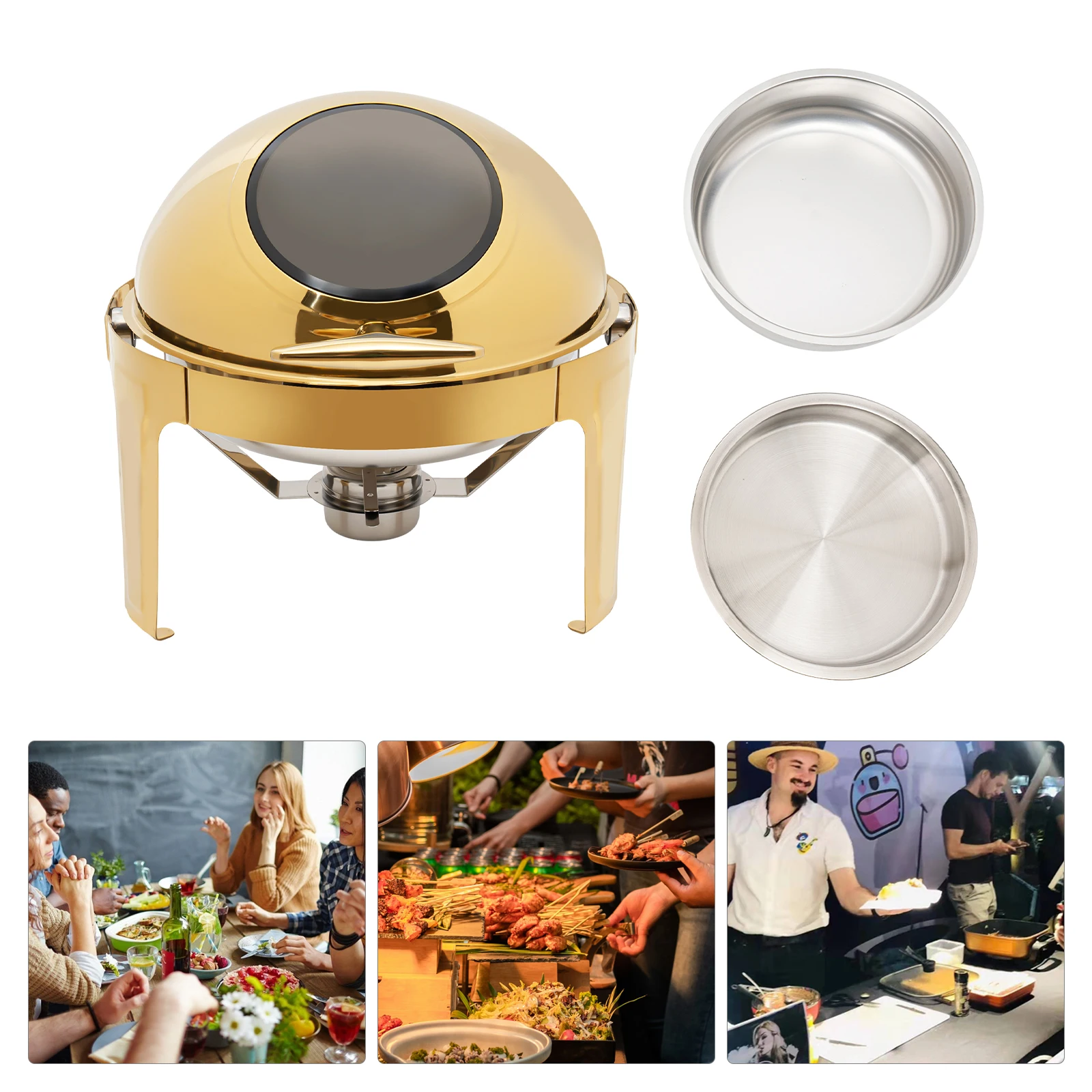 Round Chafing Dish Buffet Set, Buffet Warmers Set, Roll Top Stainless Steel Warmer