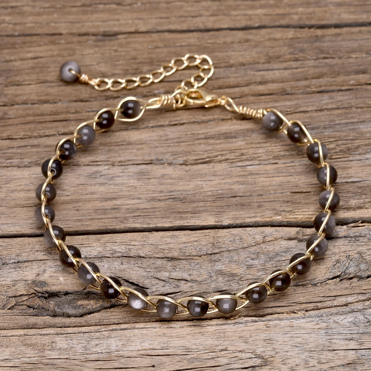 Copper wire bracelet with colorful gemstones