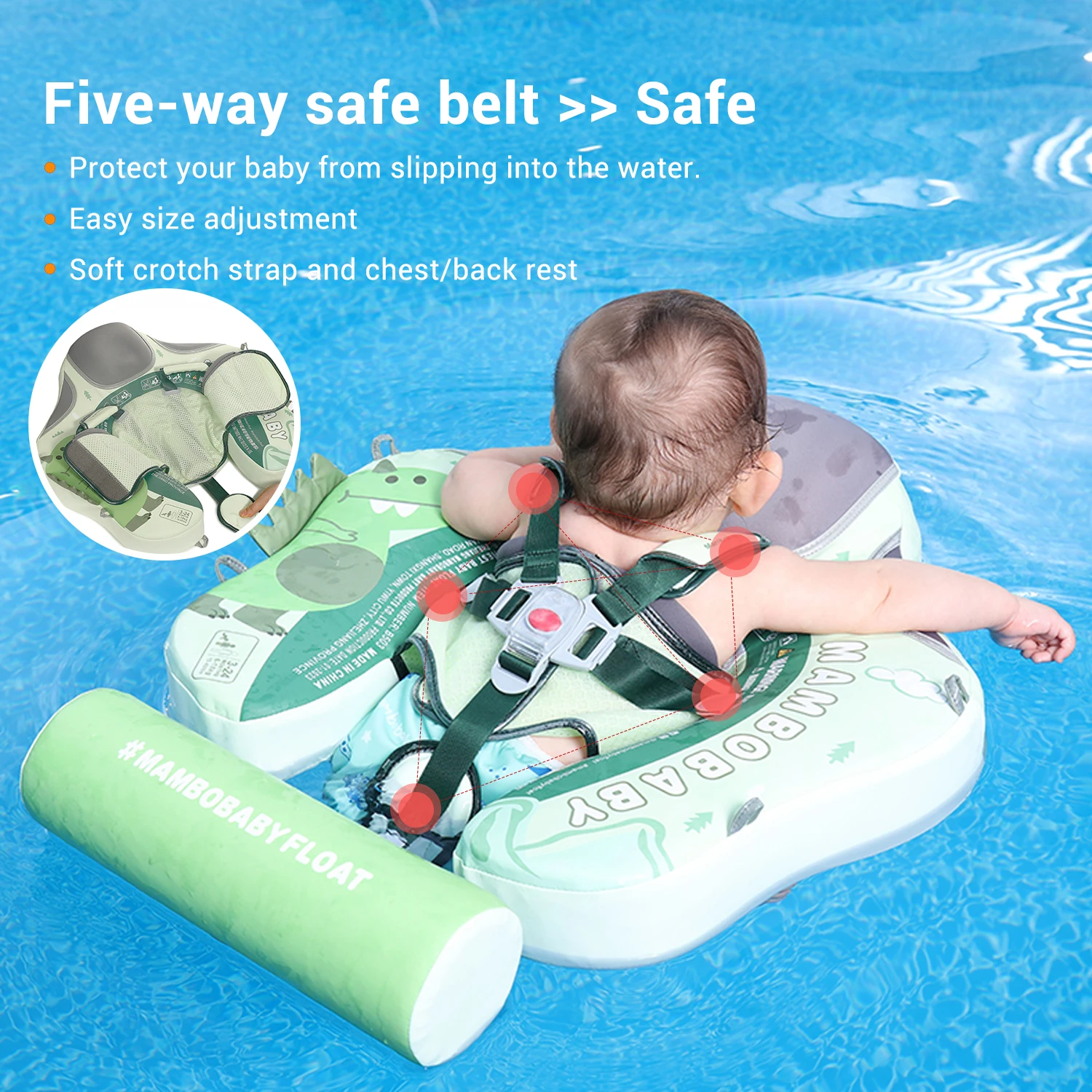 Newest Mambobaby Non Inflatable Swim Trainer Size Improved Add Tail Never Flip Over UPF 50+ Sun Canopy Solid Swimming Pool Float 4
