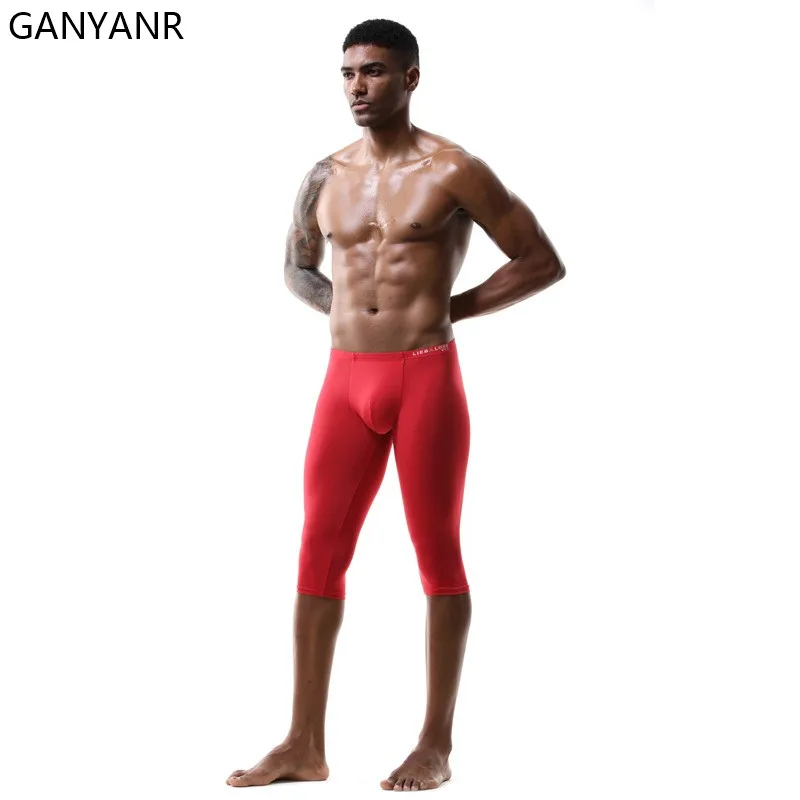 GANYANR Running Tights Men Gym Leggings Sportswear Compression Shorts Fitness Sport Basketball Sexy Yoga Crossfit Training Pouch
