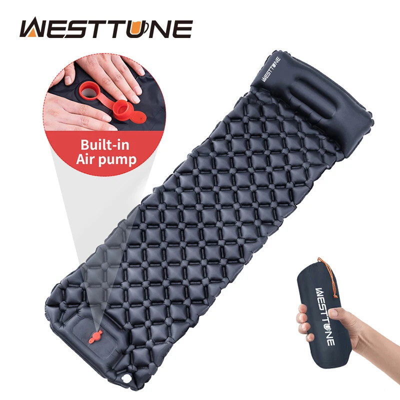 Inflatable Mattress Outdoor Sleeping Pad Camping Inflatable Mattress Built-in Pump Ultralight Air Cushion Travel Mat With Headrest For Travel Hiking