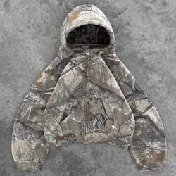 Vintage Camouflage Oversized Zip - Up Hoodie - Unisex High Street Hip Hop Sweatshirt - XXL (Camo zipper)