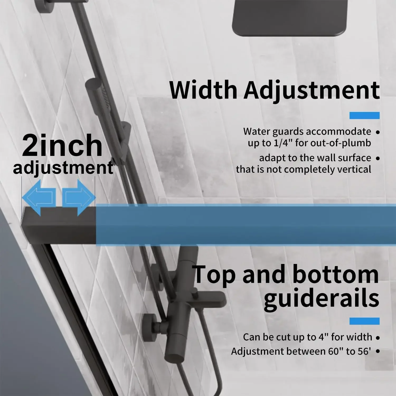 Shower Door，Royal Guard 44-48" W x 70" H Semi-Frameless Double Sliding Glass  SGCC Tempered Glass，Bypass Shower ，Matte Black 5