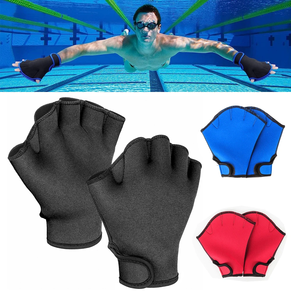 1Pair Aqua Gloves Webbed Paddle Swim Gloves Fitness Water Aerobics & Swimming Resistance Training Gloves for Men Women Children