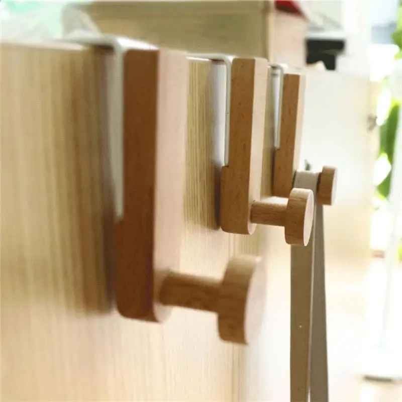 Storage Hook Door Hook Door Back Hanging Holder Kitchen Cabinet Hook Towels Clothes Coat Bathroom Accesories Storage Hanger Iron Wooden Rack Organizer