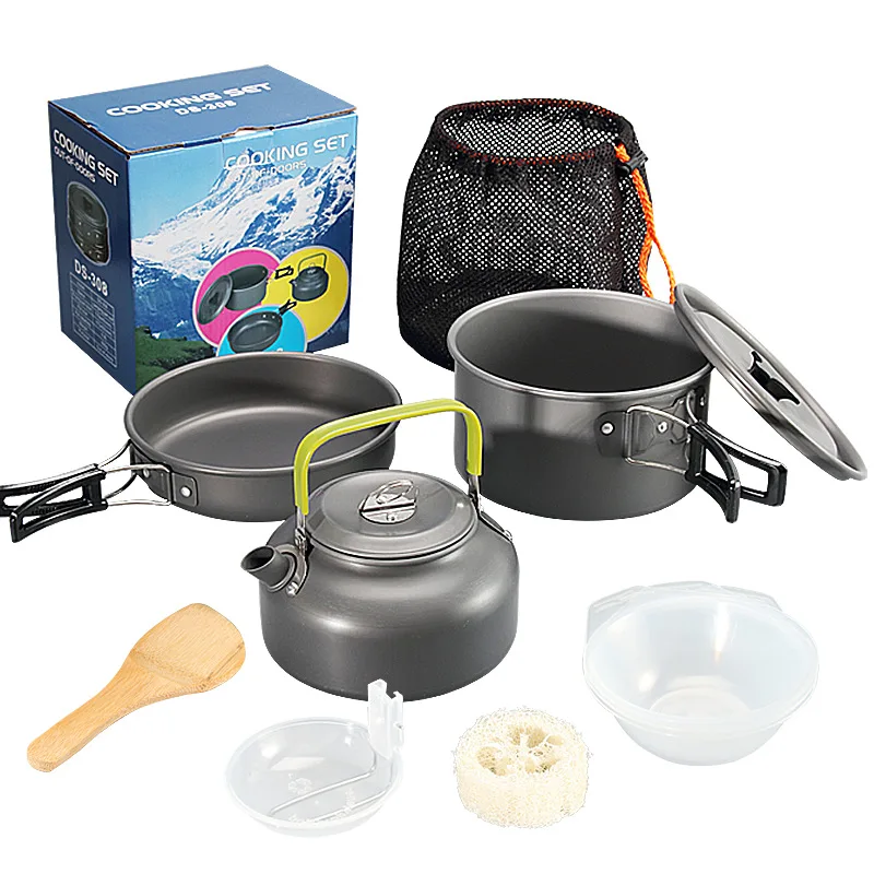 

Outdoor Camping Cookware Set Alumina Tableware Cookset Cooking Kit Shovel Teapot Pan Bowl Kettle Pot Hiking BBQ Picnic Equipment