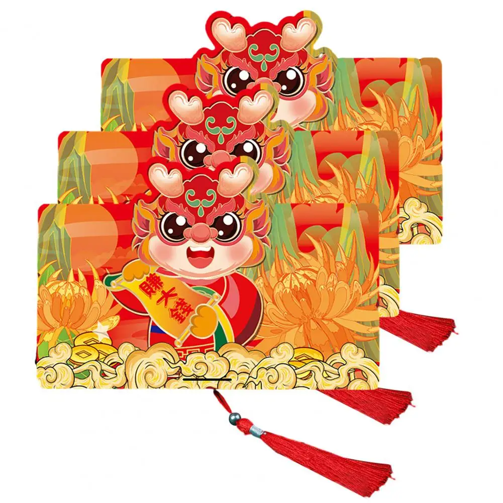 

Foldable Envelope Traditional Year of Dragon Envelopes 3pcs Cartoon Pattern with Tassels Foldable 6 Card Slots Envelope