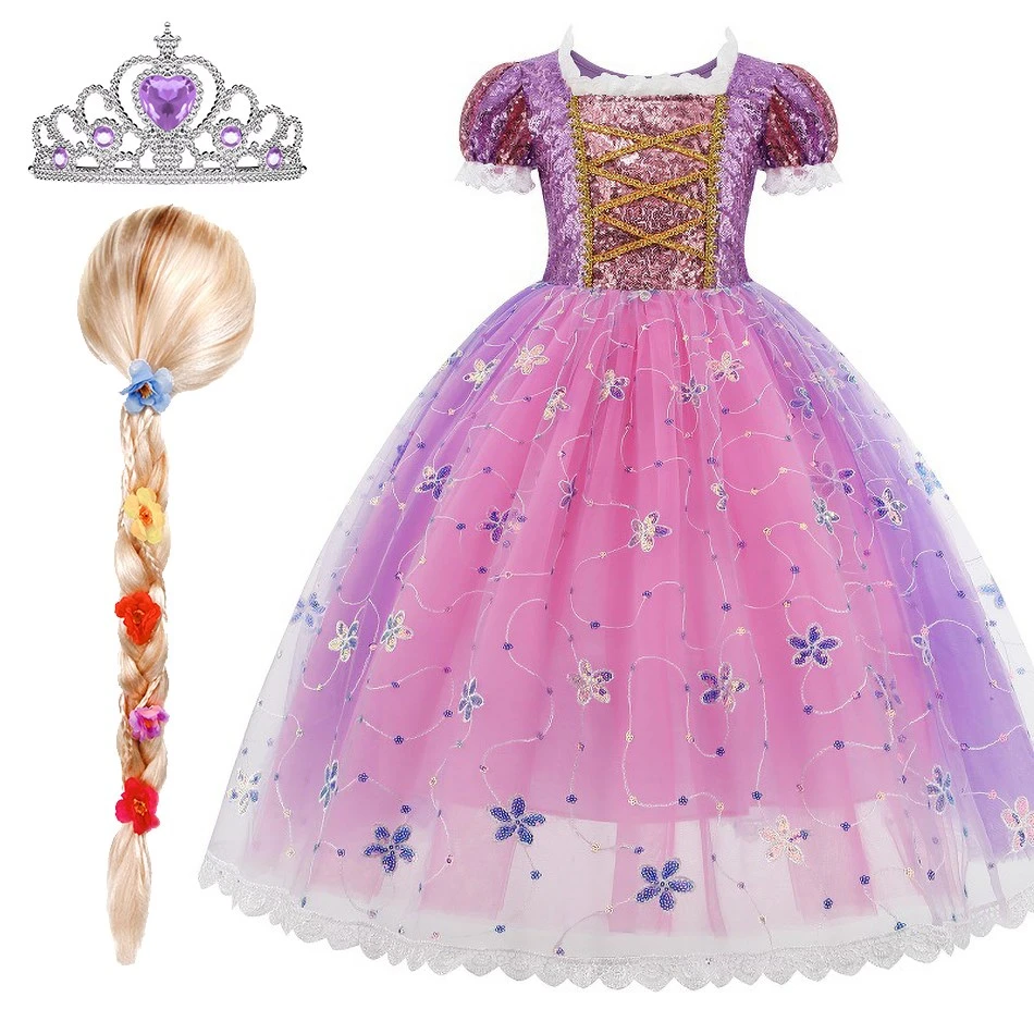 himno Nacional objetivo gerente Disfraz de Rapunzel para niños, disfraz de lujo para niña pequeña,  Halloween, 3, 4, 5, 6, 7, 8, 9, 10 años|Vestidos| - AliExpress