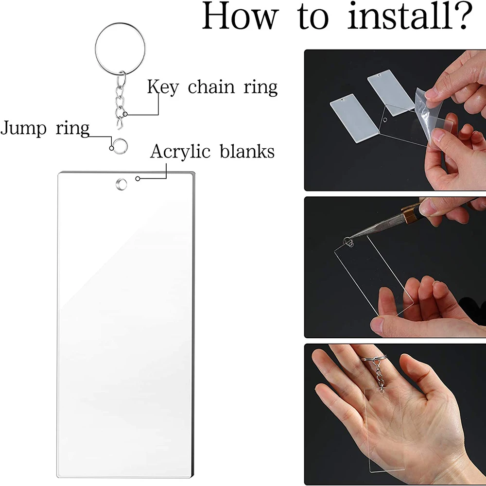 Transparent Acrylic KeyChain Blank Charms Key Chains Jump Ring 90Pcs for DIY Craft Ornament Engrave Painting