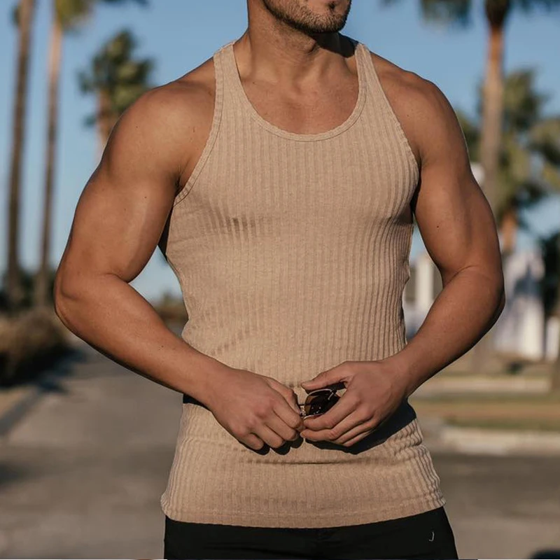 

Mens Sleeveless Muscle Guys Brand Gyms Tank Top Casual O-Neck Summer Knit Fitness Vest Breathable Slim Bodybuilding Men Tops