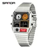 SANDA 3192 Men's Electronic Watch Square Stainless Steel Temperature Measurement Stopwatch Timing Multi functional Watch 1