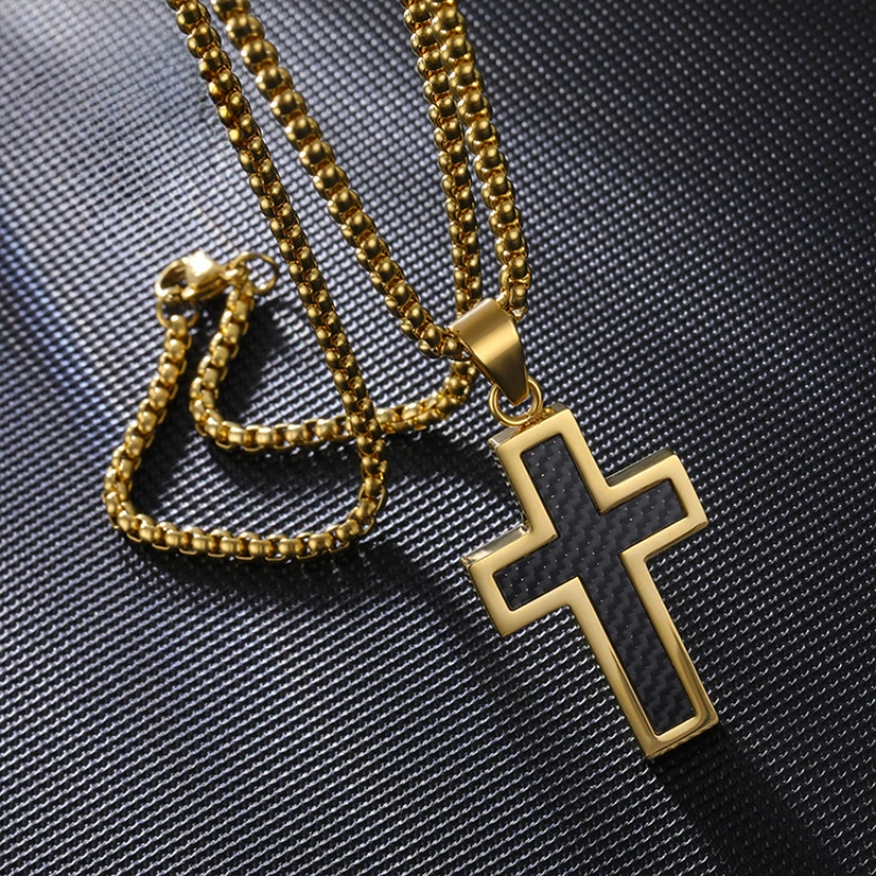 Modische Edelstahl-Kreuzanhänger Pulloverkette Hip-Hop Herren Titan-Stahl Damen Katholische Halskette Gebets-Party-Schmuck – Detail 1