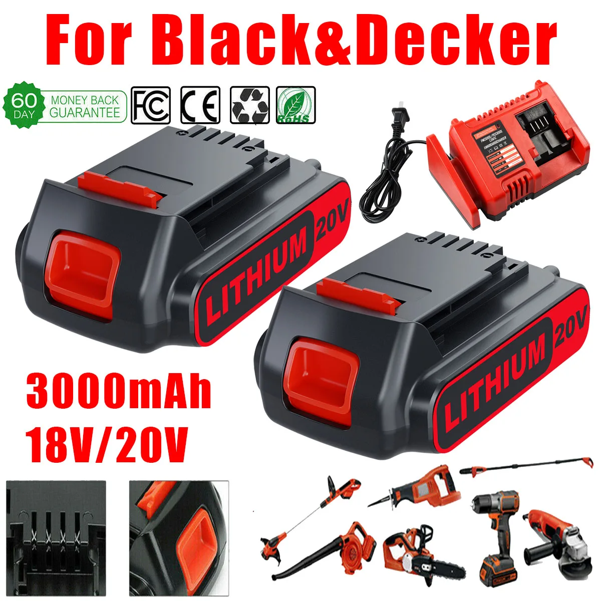 Per Black Decker Lbxr20 Batteria Al Litio 18/20V 3.0/6.0Ah Lbxr20 Lb20 Lbx20 Lbxr2020 Lb2X4020-Utensili Elettrici Ope E Caricabatteria