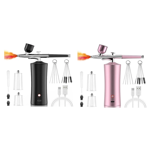 Airbrush-Kit Air Brush Kit With Airbrush Compressor Nail Charms Wireless  Air Brush for Barber, Nail Art, Cake Decor, Makeup, Model Painting (Pink)