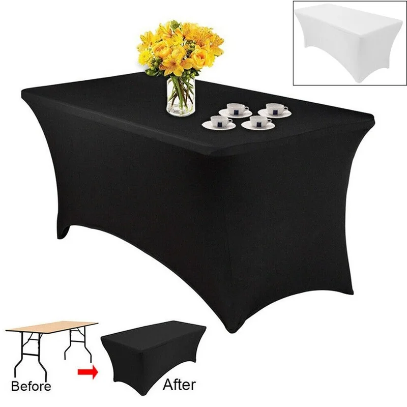 Cubierta de mesa elรกstica ajustada de licra, mantel de cรณctel Rectangular, de 6 pies mesa plegable, perfecto para Banquete de fiesta de boda