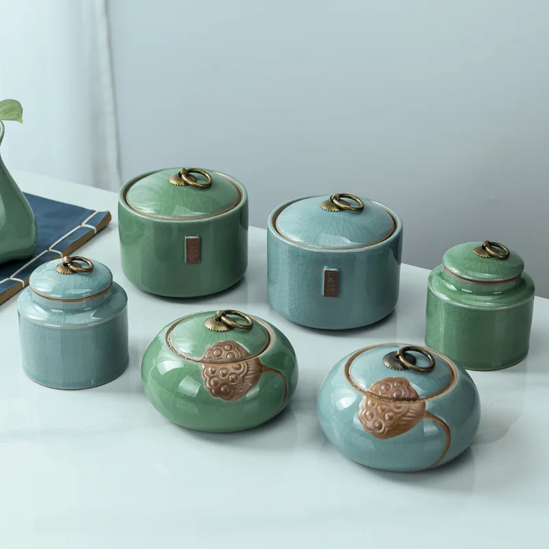 Tea Tea Bag Storage Box Geyao Pot Ceramic Seal Pot Sugar Moisture-proof Living Room Coffee Table Decoration ceramic storage jar airtight container tea bag organizer